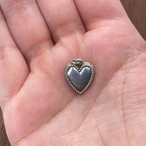 Vintage 925 Sterling Silver Beaded Edge Puffy Heart Pendant Bracelet Charm